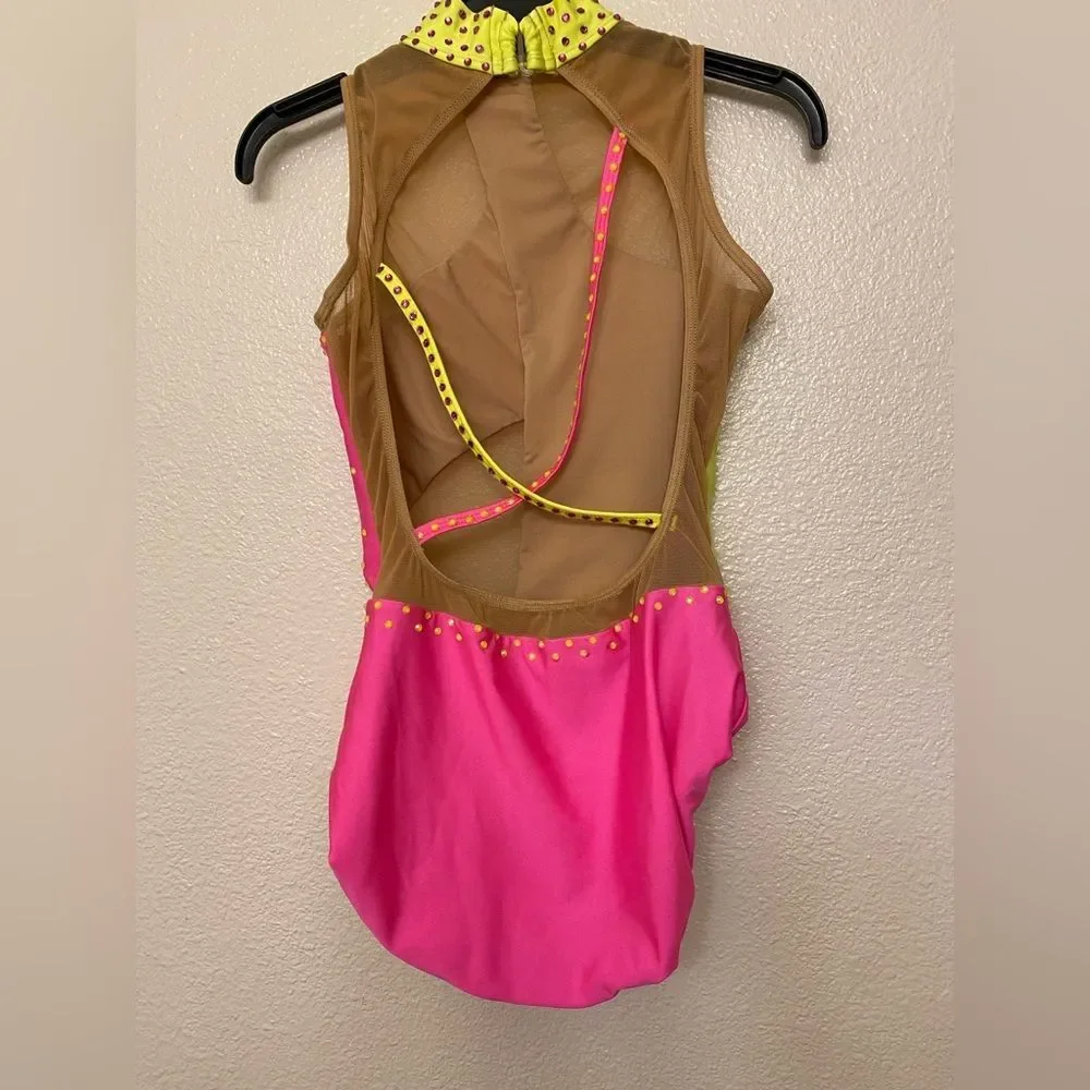 Patrick J dance custom Solo neon pink yellow gravity leotard illusion MA adult